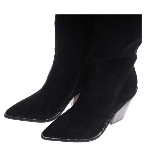 Czarne ocieplane kozaki damskie kowbojki /D8-1 18432 T585/