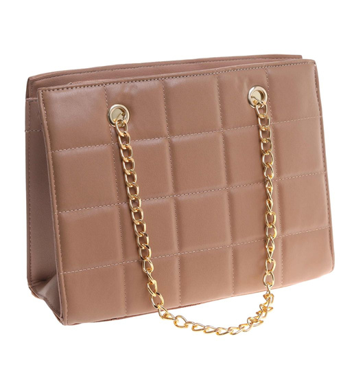 Beżowa torebka kuferek z łańcuszkiem i paskiem /H2 K46 TB676 G195/