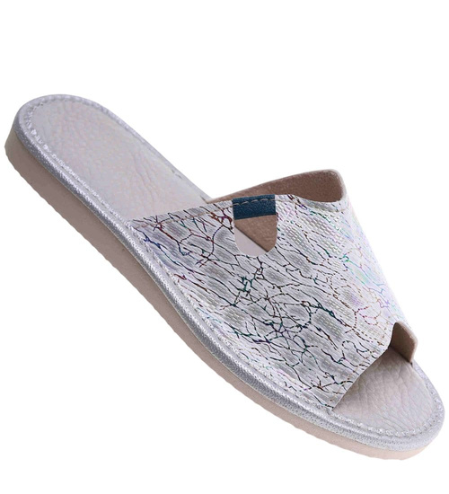 Odkryte kapcie damskie Srebrne /B3-1 17647 S165/