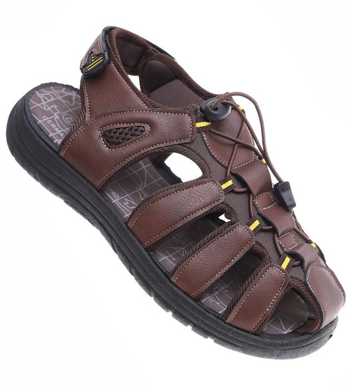 Ciemno brązowe męskie sandały na rzepy /D3-3 16459 S236/