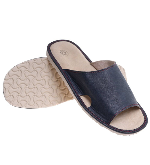 Grantowe męskie klapki domowe ze skóry naturalnej /B6-1 4980 S175/