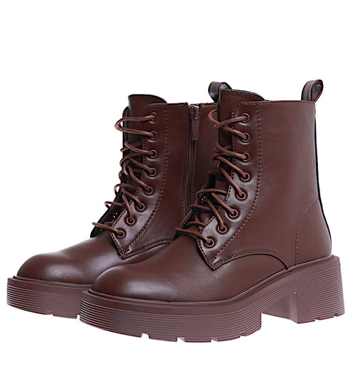 Brązowe botki trapery damskie ocieplane /G5-3 15204 T396/