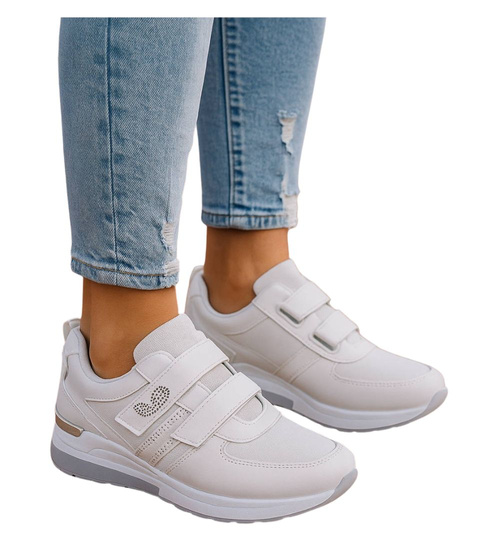 Białe trampki sneakersy na rzepy niski koturn /F1-2  18119 T188/