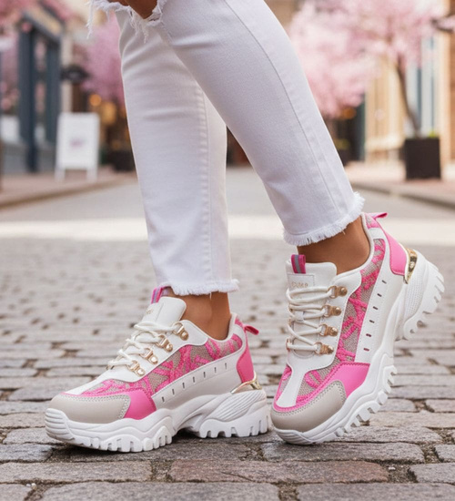 Sznurowane kolorowe sneakersy na platformie /G4-2 17407 T683/