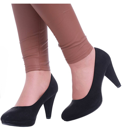 Czarne czółenka na obcasie i platformie /G7-2  17151 G185/