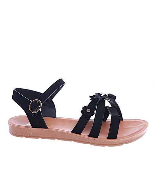 Czarne sandały na płaskim obcasie /G12-2 13718 T294/