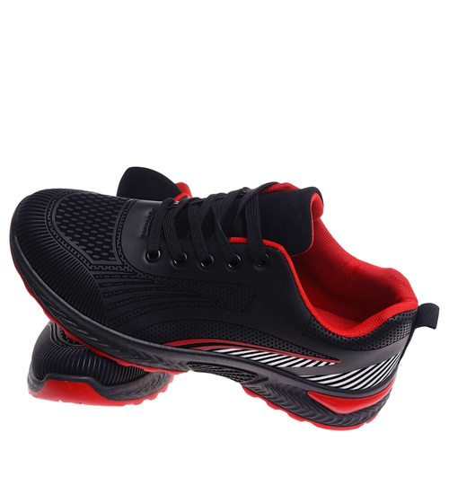 Sznurowane męskie czarno czerwone buty sportowe /F6-3 18094 T286/