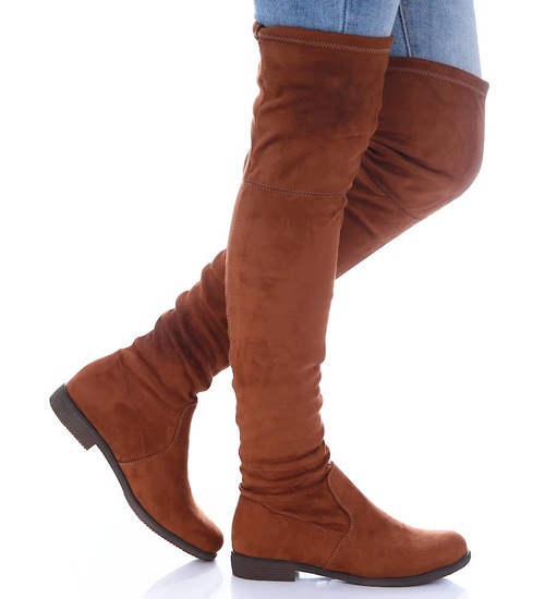 Brązowe kozaki muszkieterki damskie /F9-2 17036 G483/