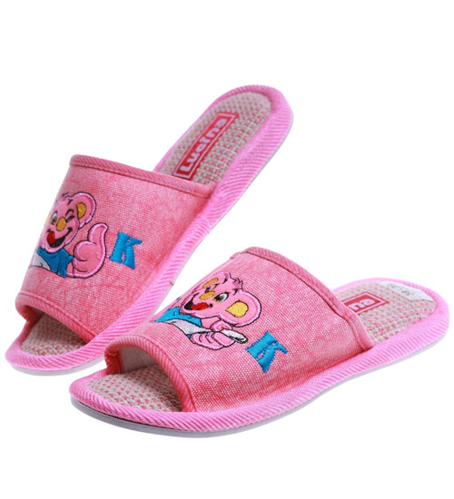 Różowe materiałowe kapcie damskie /F5-1 17590 T2-5/