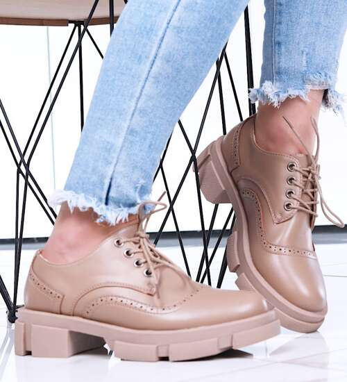 Wiosenne sznurowane półbuty damskie na platformie Khaki /F6-1 15490 T248/