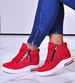 Czerwone sneakersy damskie na ukrytym koturnie /F2-3 10773 T630/