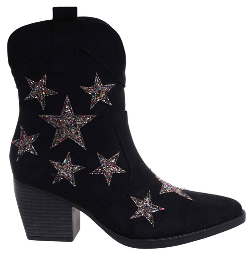 Czarne botki damskie na klocku /E5-3 18316 T482/