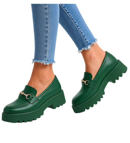 Zielone półbuty na platformie loadersy /G9-3 18045 T130/