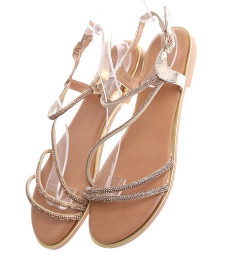 Płaskie sandały damskie na klamerkę złote ost468