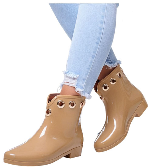 Beżowe kalosze damskie z krótką cholewką /F5-1 12404 S289/