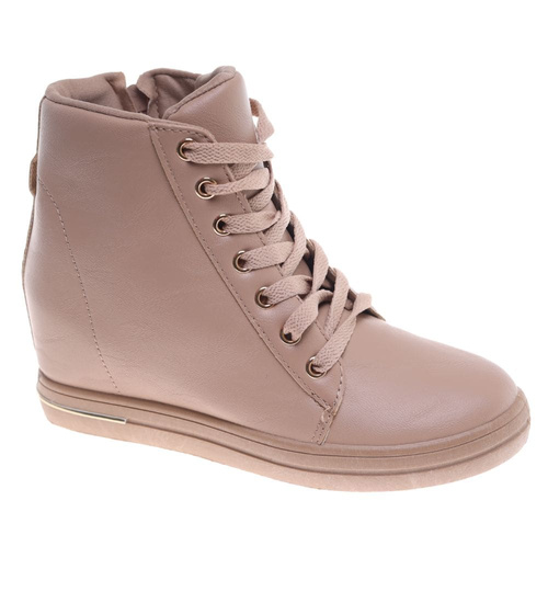 Beżowe sneakersy damskie na koturnie /F7-2 12802 T891/