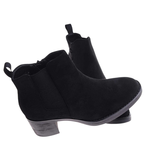 Czarne zamszowe botki lekko ocieplane /G1-3 18233 W492/