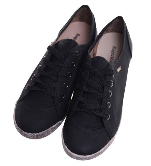 Czarne sznurowane damskie trampki /G10-3 18066 T142/