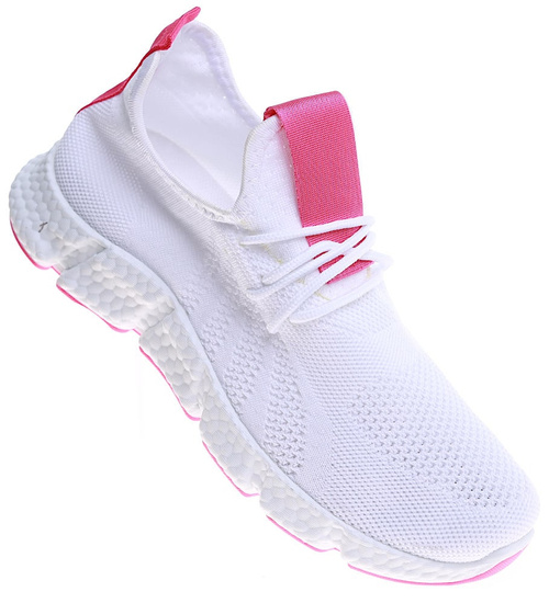 Biało różowe wkładane buty sportowe damskie /G5-2 16123 G383/