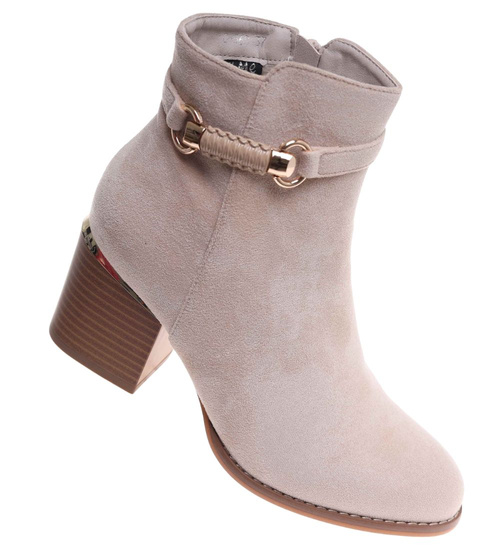 Botki damskie ocieplane na niskim obcasie Beżowe /F2-2 18239 W422/