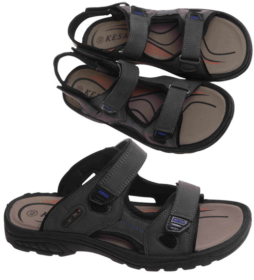 Męskie szare sandały klapki na rzepy /D7-2 17898 T284/