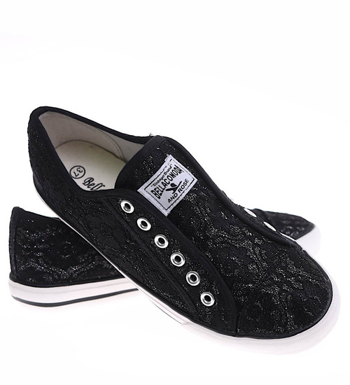 Wsuwane czarne trampki damskie /G3-1 16494 G8-6/