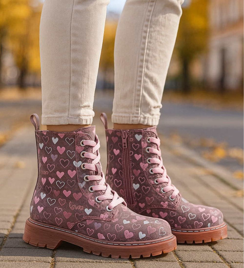 Zimowe różowe dziewczęce trapery z futerkiem /G12-1 18439 T309/