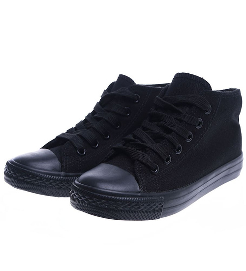 Wysokie dziewczęce trampki z tkaniny Czarne /E6-2 14252 T85-5/