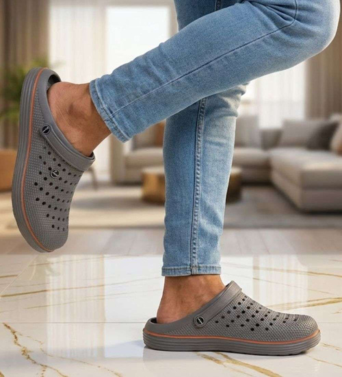 Kryte szare wodoodporne klapki męskie z paskiem /E7-1 18651 T135/