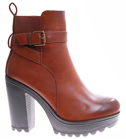 Brązowe botki damskie na platformie /D4-3 16917 G381/