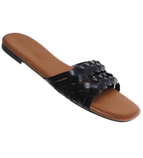 Czarne płaskie klapki damskie /B1-2 16173 T182/