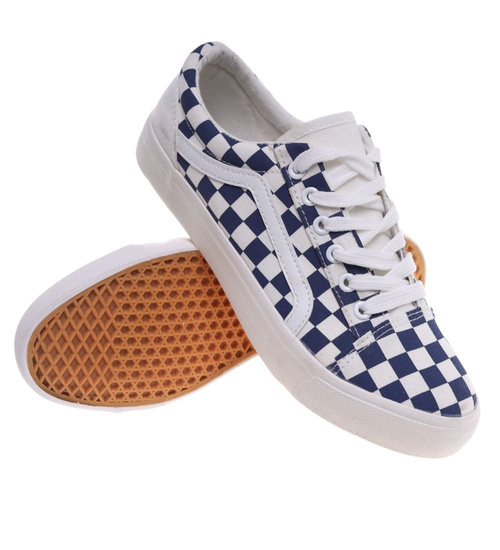 Sznurowane trampki damskie w granatową kratę ost513