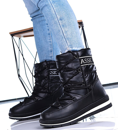 Czarne zimowe kozaki śniegowce /E2-3 15398 T635/