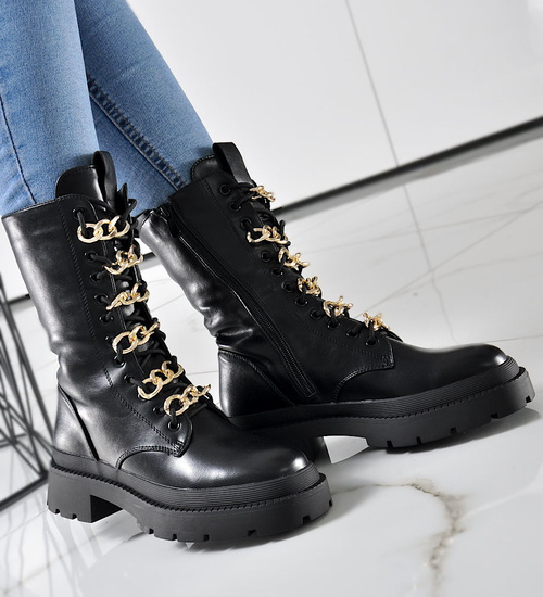 Damskie botki z eko skóry Czarne /F9-3 9565 S984/