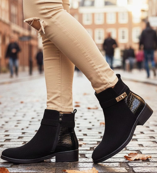 Klasyczne czarne botki damskie zimowe /A8-1 18578 W400/