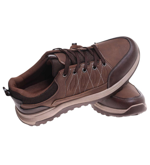 Sznurowane męskie buty trekkingowe Brązowe /A2-3 18204 T485/