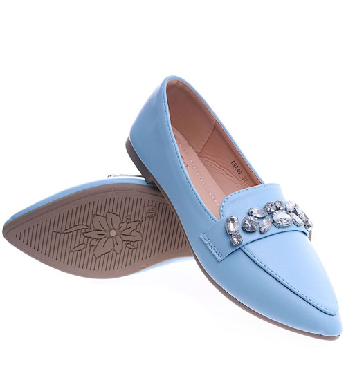 Niebieskie balerinki lordsy z kamieniami /B2-1 14109 T2/