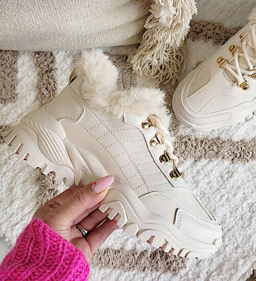 Beżowe ocieplane trampki sneakersy na koturnie G11-2 15205 T695 Beżowe ocieplane trampki sneakersy na koturnie G11-2 15205 T695