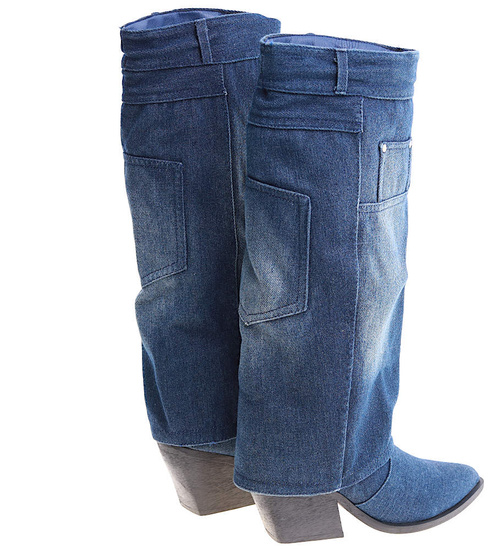 Jeansowe damskie kozaki na słupku /B5-2 14958 T108/