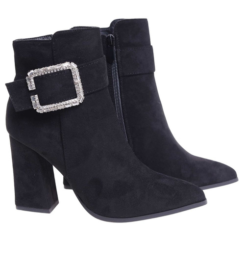 Czarne klasyczne botki damskie na obcasie /A10-1 18342 T381/