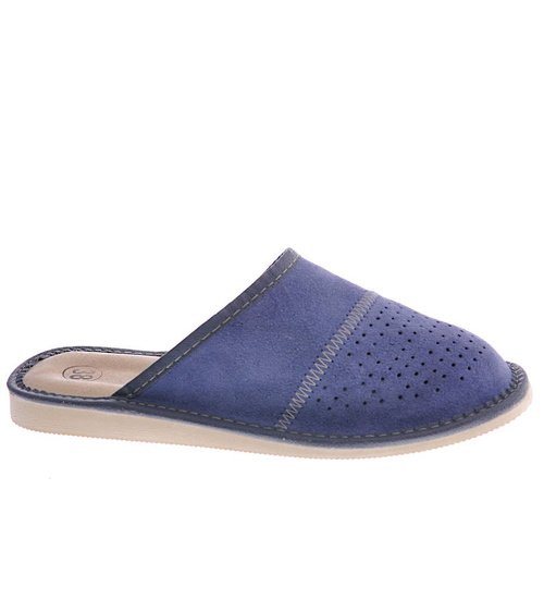 Skórzane kapcie damskie z Podhala Granatowe /A3-1 8452 S197/