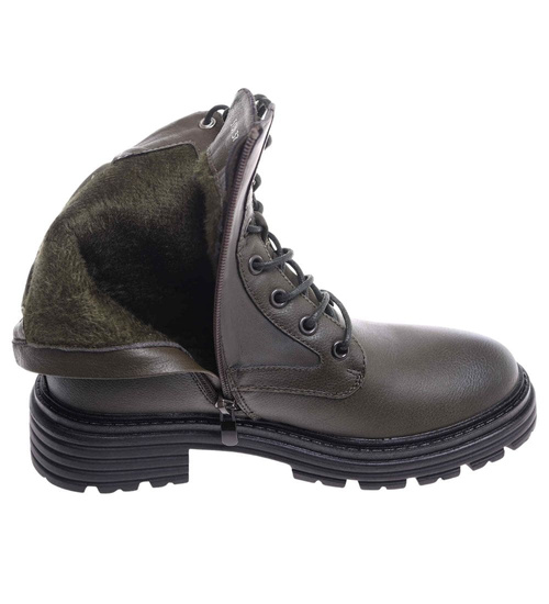 Sznurowane ocieplane botki trapery Zielone /E8-3 18254 W430/