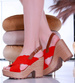 Czerwone damskie sandały na obcasie i platformie /A5-1 14121 S295/
