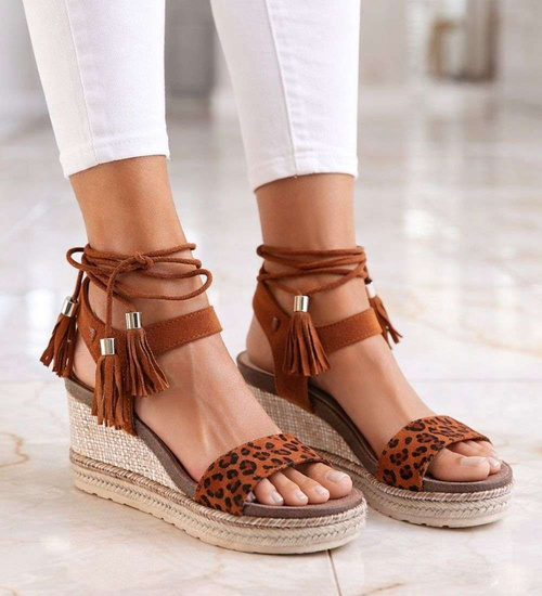 Sandały na koturnie i platformie Camel /C2-2 14048 S290/