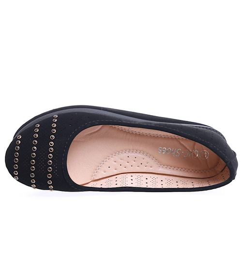 Czarne ażurowe balerinki damskie /B1-2 15533 T195/