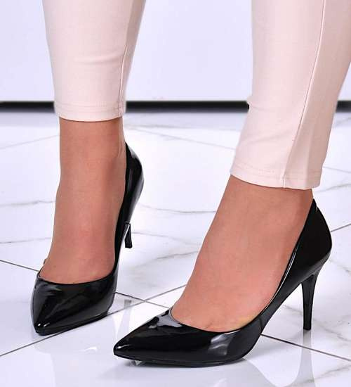 Damskie czółenka na szpilce Czarne /B3-2 10752 T381/