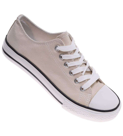 Klasyczne trampki damskie z niską cholewką beżowe /C1-2 18672 G185/
