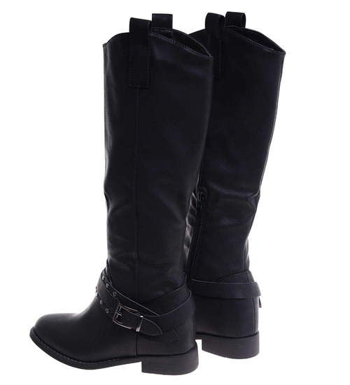 Ocieplane czarne kozaki damskie na niskim koturnie /J5-3 H2 15322 T386/