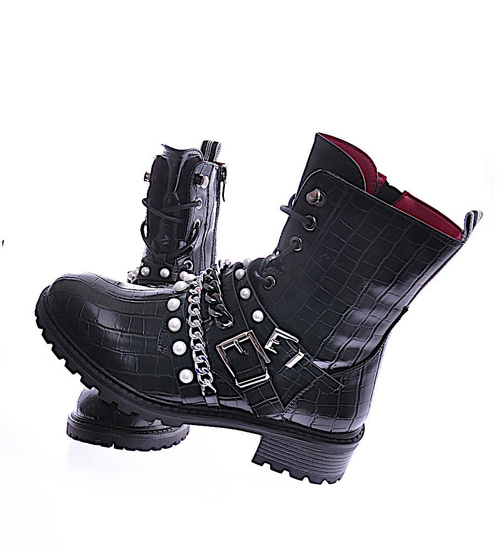 Czarne botki workery na płaskim obcasie /F4-2 12432 T391/