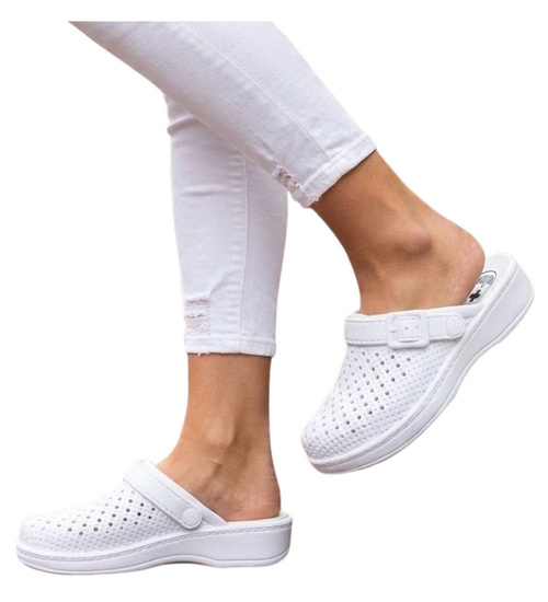 Wodoodporne białe kryte klapki damskie /F3-1 15545 S189/